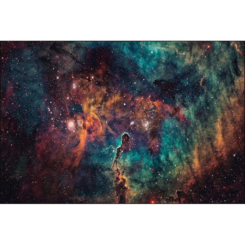 Minimalist Modern Rug in Green and Orange Outer Space Nebula Pattern Rug Polyester Non-Slip Carpet for Home Decoration