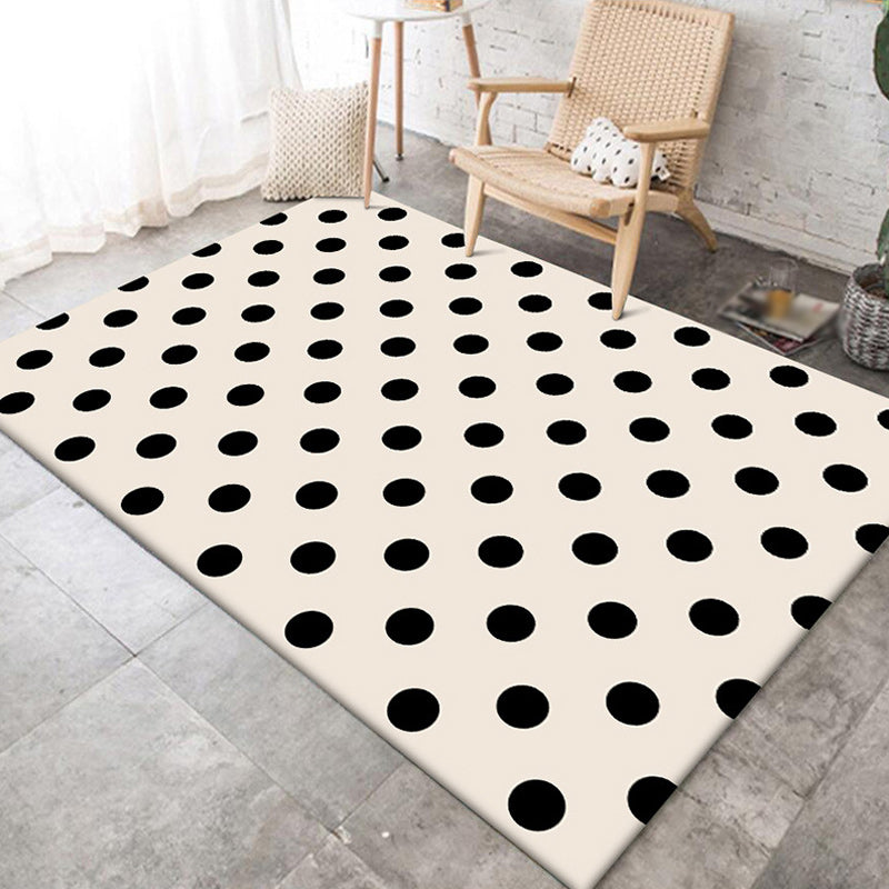 Moderner Wohnzimmer Teppich in Elfenbein Polka Punkte Druck Teppich Polyester Maschinenwaschbar Haustierfreundlicher Bereich Teppich