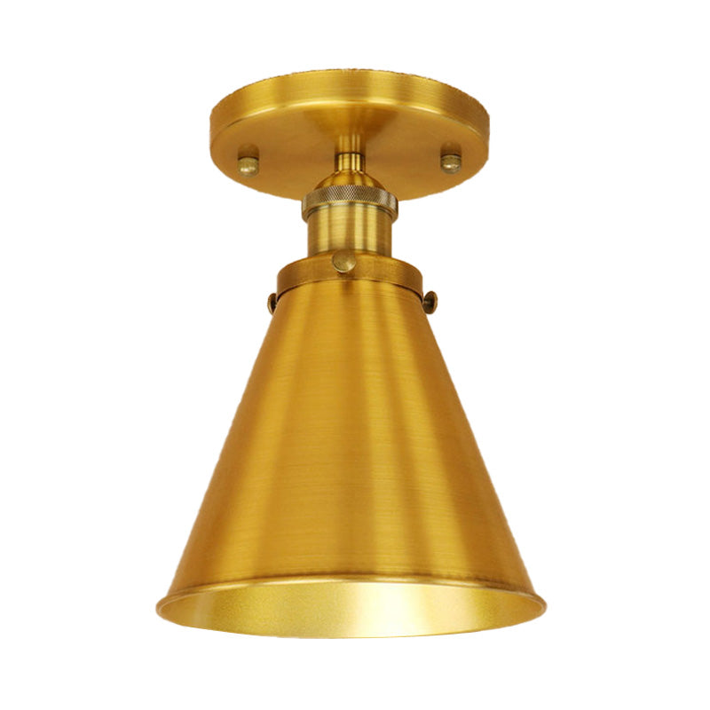 1 Light Metallic Semi Flush Light Vintage Style Rust/Copper Tapered Indoor Semi Flush Light Fixture