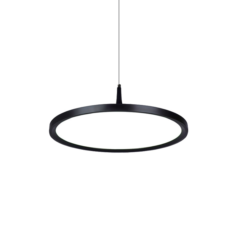Led Office Pendant Lamp with Plate Metal Shade Simplicity White/Black Ceiling Light Fixture in White/Warm Light, 12"/16"/19.5" Wide