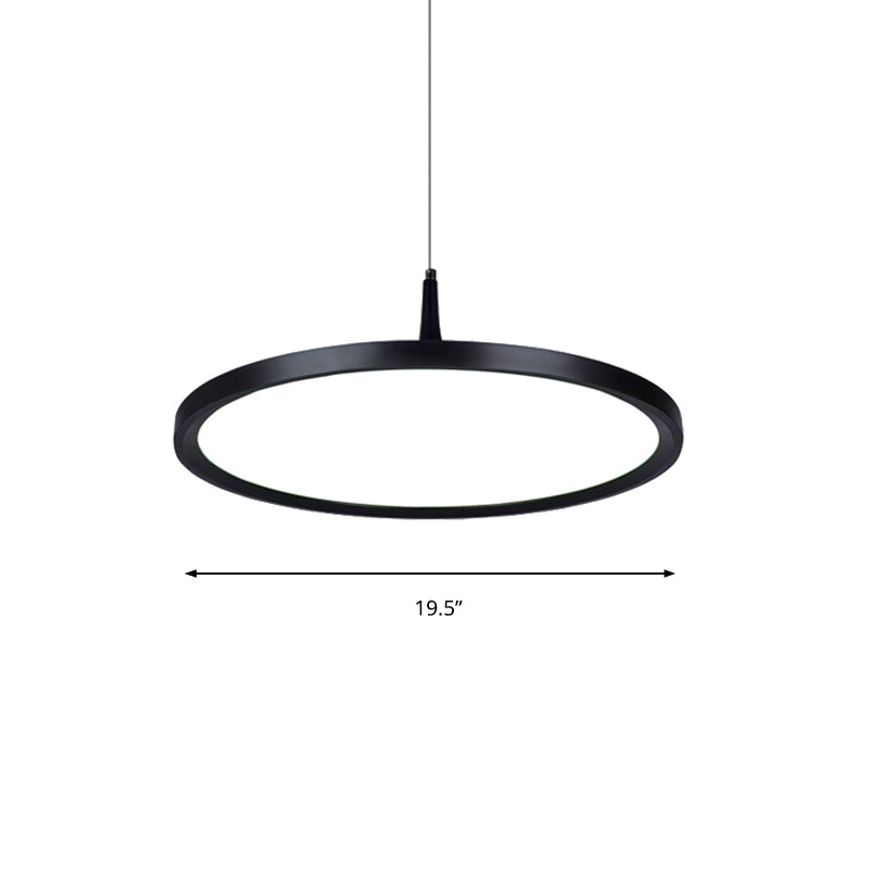Led Office Pendant Lamp with Plate Metal Shade Simplicity White/Black Ceiling Light Fixture in White/Warm Light, 12"/16"/19.5" Wide