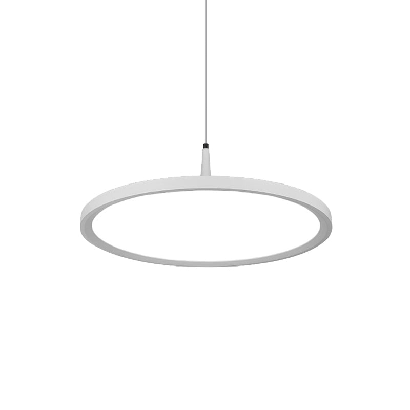 Led Office Pendant Lamp with Plate Metal Shade Simplicity White/Black Ceiling Light Fixture in White/Warm Light, 12"/16"/19.5" Wide