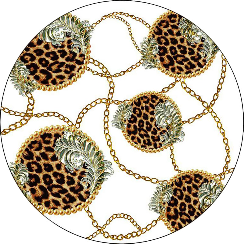 White Bedroom Rug Modern Chain Leopard Leaf Pattern Area Rug Polyester Pet Friendly Washable Carpet
