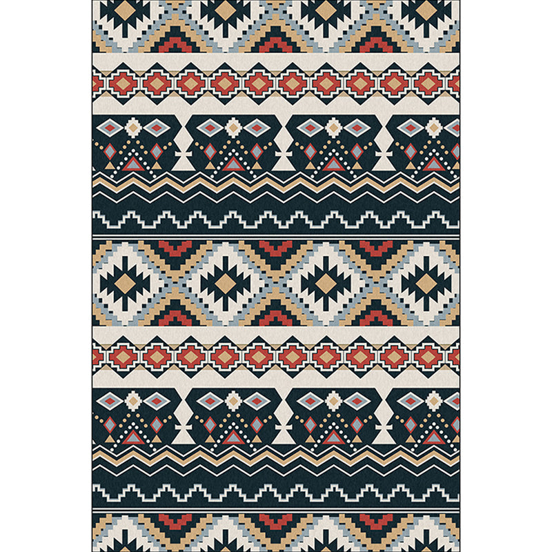 Southwestern Tribal Print Rug Black and White Polyester Rug Machine Washable Non-Slip Area Rug for Living Room