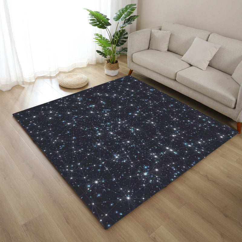 Blue Bedroom Rug Modern Outer Space Starry Pattern Area Rug Polyester Machine Washable Carpet