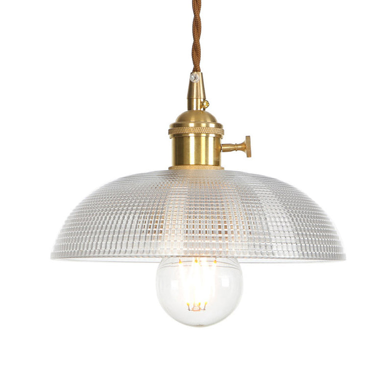 Latón 1 techo ligero colgante ligero industrial platillo de vidrio transparente/domo/lámpara colgante prismática para sala de estar