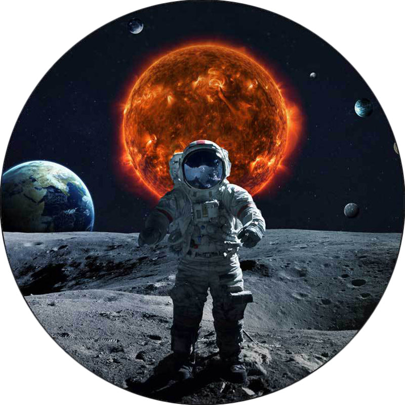 Black and Grey Bedroom Rug Modern Outer Space Planet Astronaut Pattern Area Rug Polyester Stain-Resistant Carpet