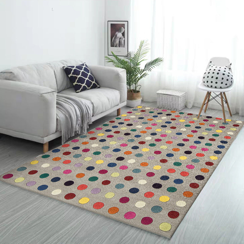 Brown Bedroom Rug Modern Polka Dots Pattern Area Rug Polyester Pet Friendly Washable Carpet