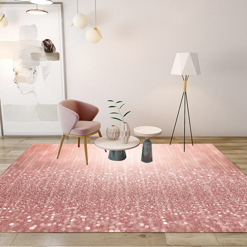 Simple Modern Rug in Pink Glitter Pattern Rug Polyester Washable Anti-Slip Backing Carpet for Home Decoration