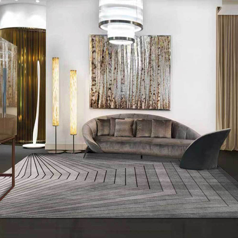 Unique Striped Pattern Rug Grey Simple Rug Polyester Washable Anti-Slip Backing Area Rug for Living Room