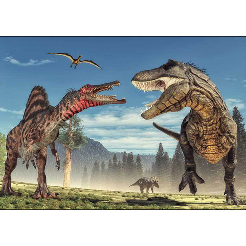 Modern Dinosaur Pattern Rug Brown and Blue Polyester Rug Machine Washable Non-Slip Area Rug for Bedroom