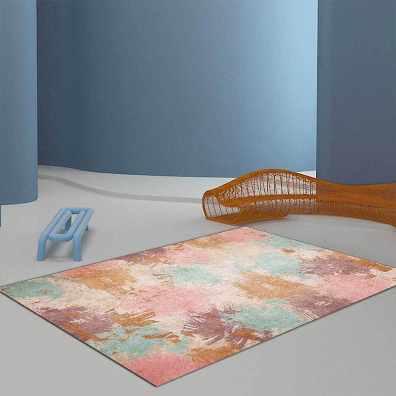 Unique Abstract Rug Pink Multicolor Nordic Rug Polyester Washable Anti-Slip Backing Area Rug for Living Room