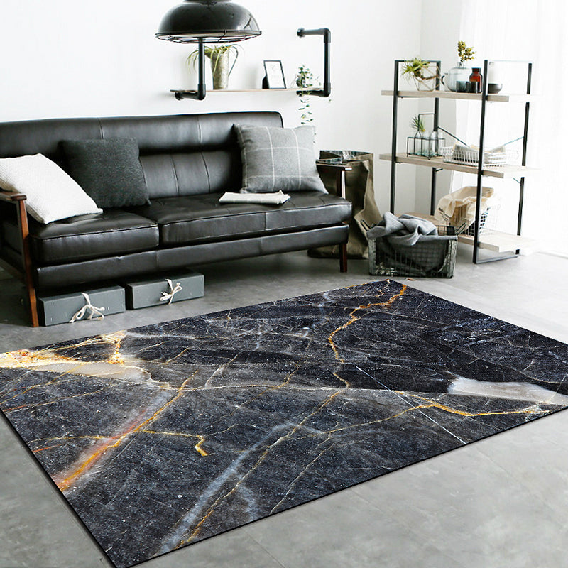 Funky Marble Surface Print Rug Black Nordic Rug Polyester Washable Non-Slip Backing Area Rug for Living Room