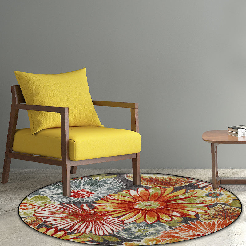 Retro Floral Pattern Rug Orange Shabby Chic Rug Polyester Washable Non-Slip Backing Area Rug for Living Room