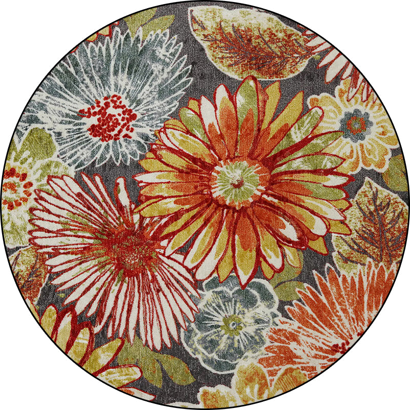 Retro Floral Pattern Rug Orange Shabby Chic Rug Polyester Washable Non-Slip Backing Area Rug for Living Room