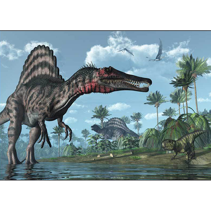 Unique Dinosaur Pattern Rug Blue Modern Rug Polyester Washable Anti-Slip Backing Area Rug for Living Room