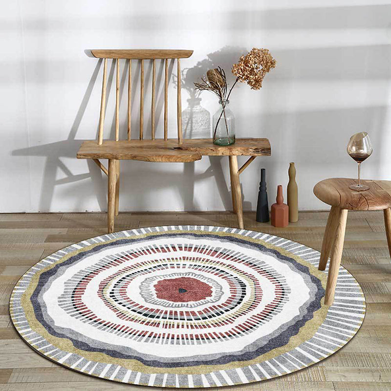 Green and White Bohemian Rug Polyester Concentric Circles and Striped Pattern Rug Washable Non-Slip Backing Carpet for Living Room