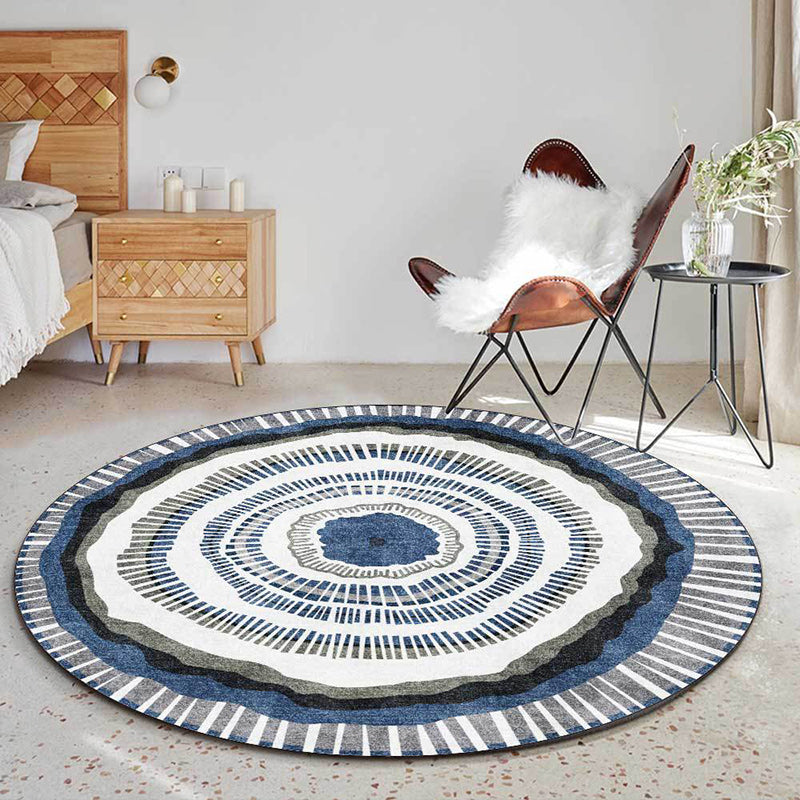 Green and White Bohemian Rug Polyester Concentric Circles and Striped Pattern Rug Washable Non-Slip Backing Carpet for Living Room