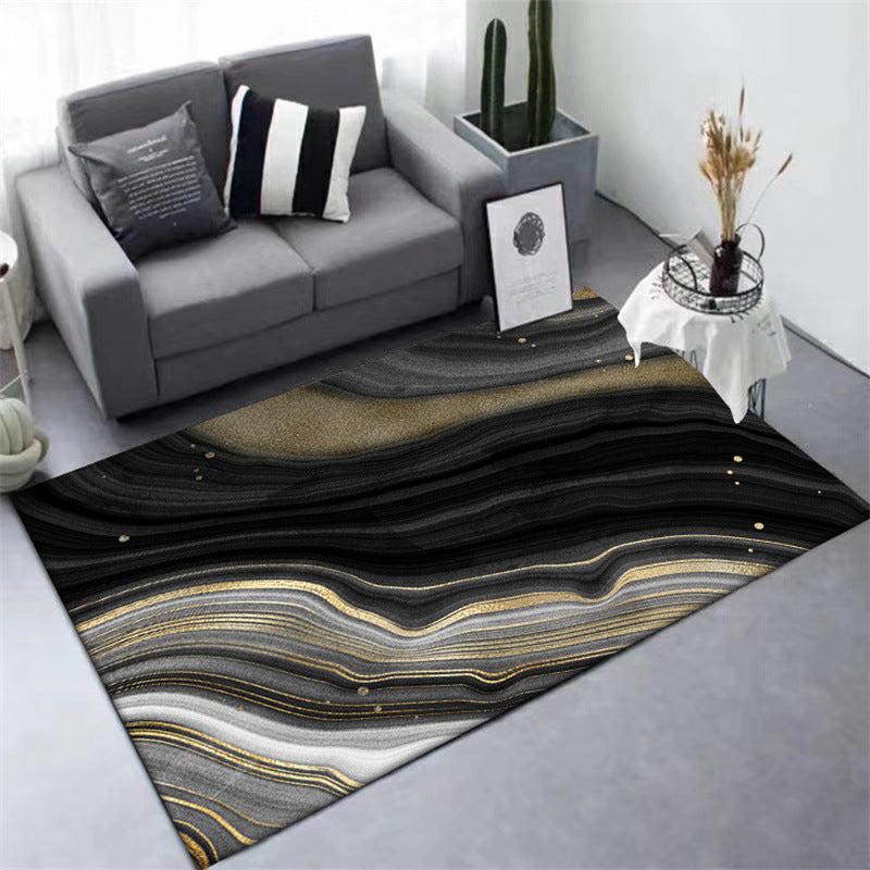 Novelty Modern Rug in Black and Gold Abstract Stone Grain Pattern Rug Polyester Washable Carpet for Home Decoration