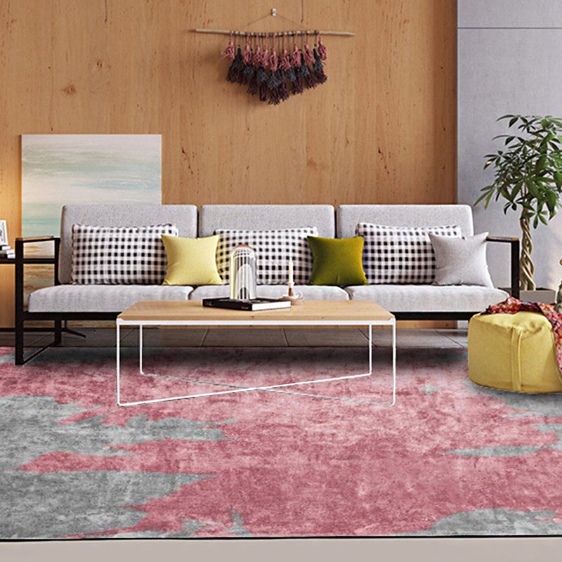 Contemporary Modern Rug in Pink and Grey Abstract Painting Pattern Rug Polyester Washable Carpet for Home Decoration