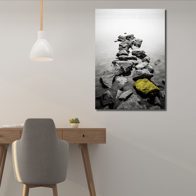 Retro River Rock Shore Canvas Wall Art Grey Textured Surface Wall Decor for Bedroom