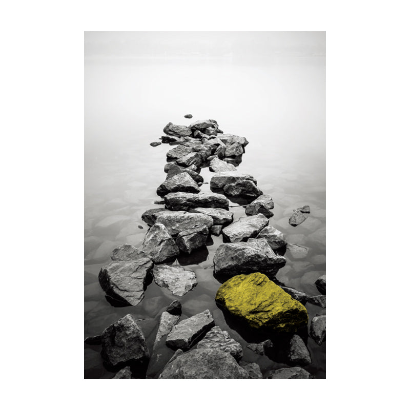 Retro River Rock Shore Canvas Wall Art Grey Textured Surface Wall Decor for Bedroom