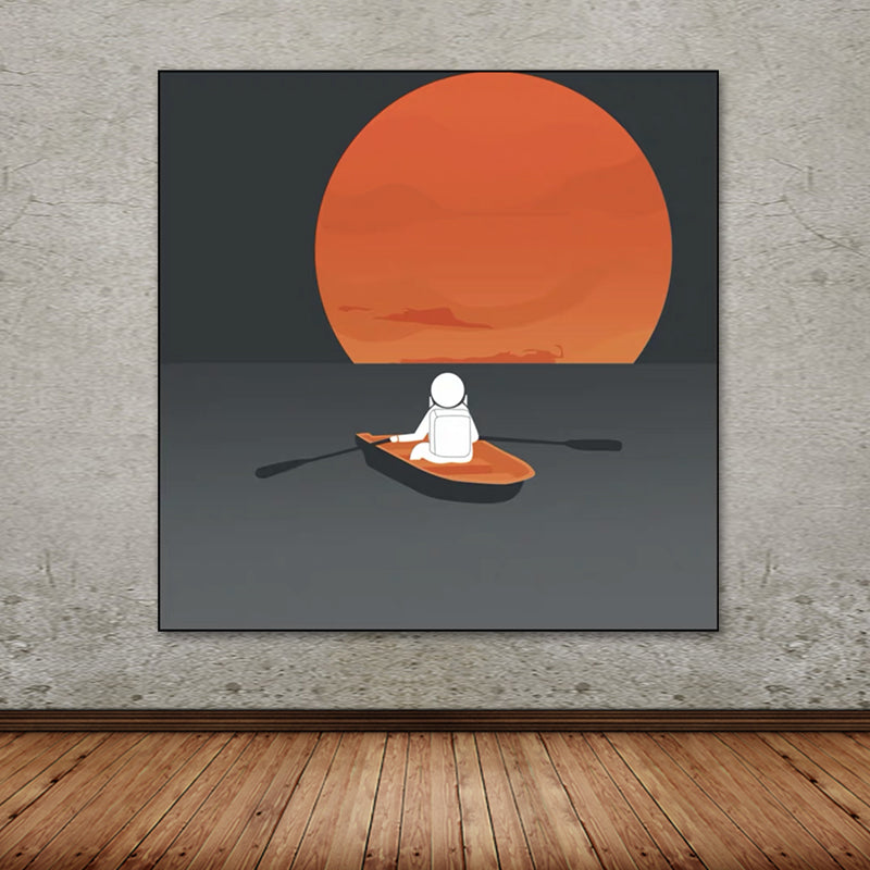 Universe Exploration Wall Art Print Dark Color Kids Style Canvas for Living Room