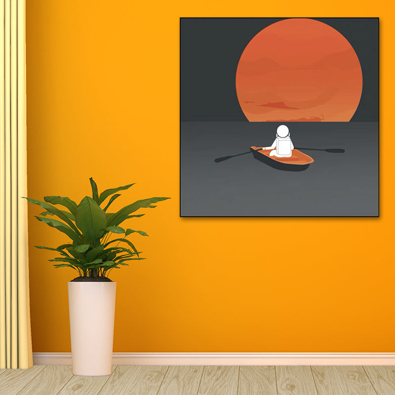 Universe Exploration Wall Art Print Dark Color Kids Style Canvas for Living Room