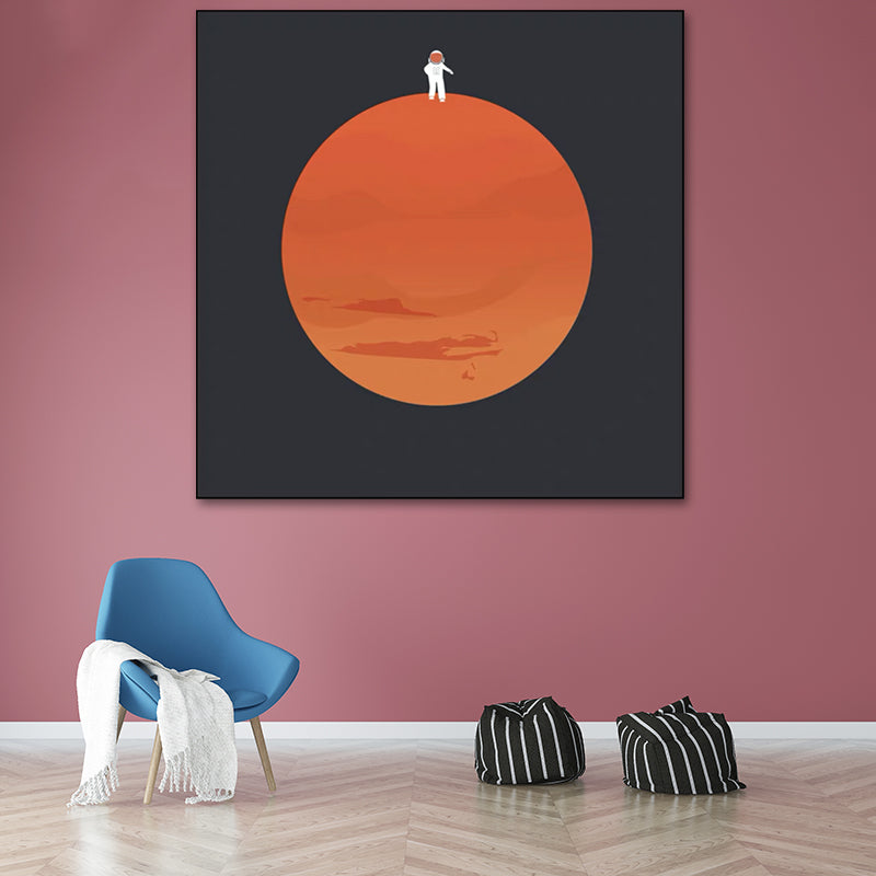 Universe Exploration Wall Art Print Dark Color Kids Style Canvas for Living Room