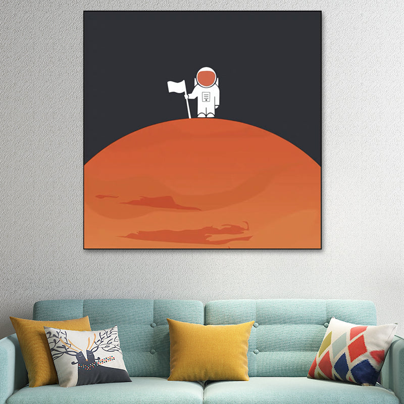 Universe Exploration Wall Art Print Dark Color Kids Style Canvas for Living Room