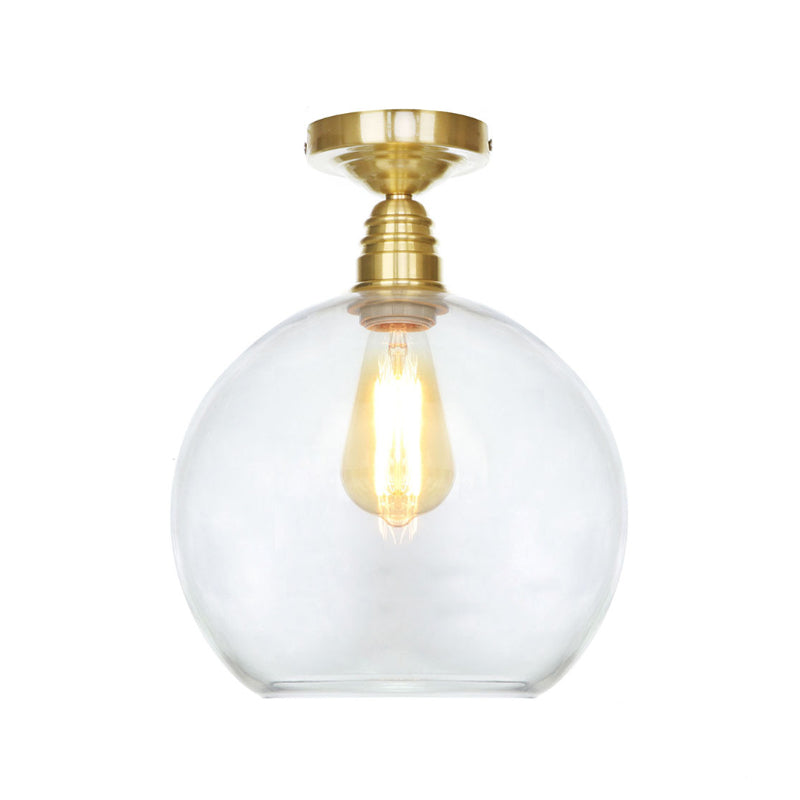 1 Light Spherical Semi Flush Light Brass Industrial Clear/Amber Glass Ceiling Mount, 8"/10"/12" Wide