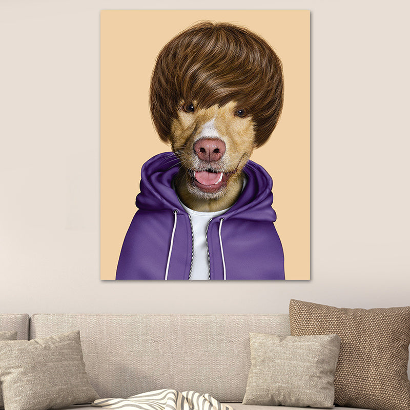 Art sur toile Funky Dog Boy pour chambre d'adolescent, décoration murale imprimée en couleur foncée, texturée
