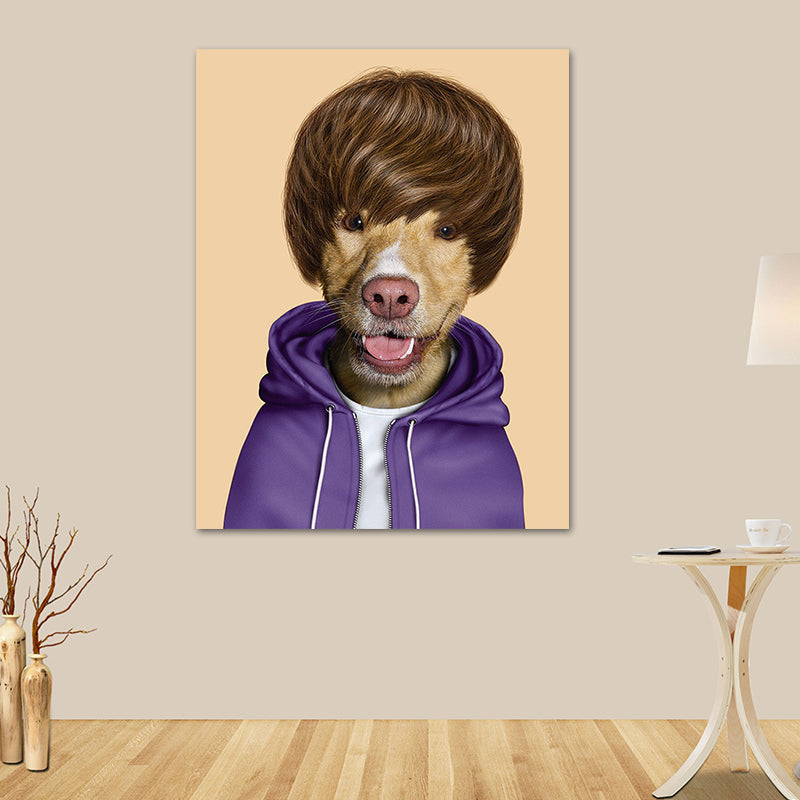Art sur toile Funky Dog Boy pour chambre d'adolescent, décoration murale imprimée en couleur foncée, texturée