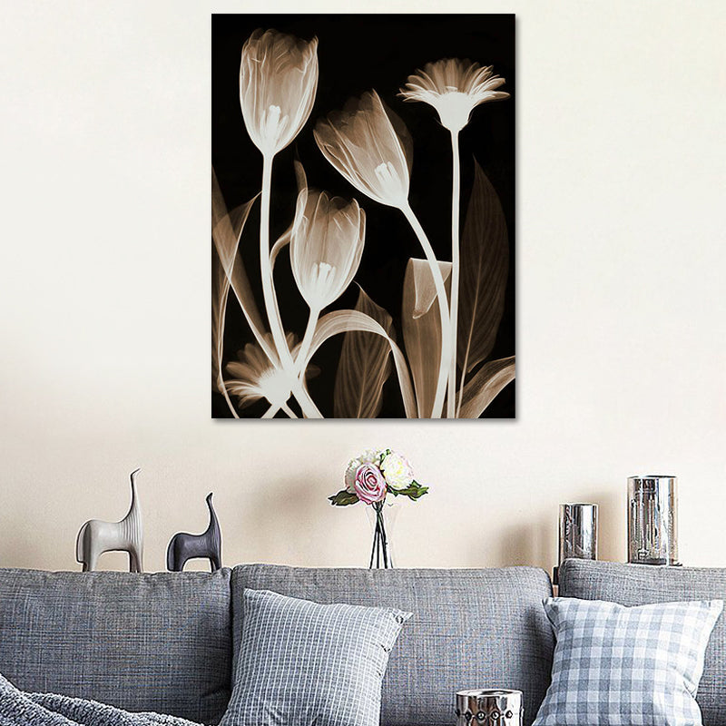 Farmhouse Flowers Wall Decor Black Living Room Canvas Wall Art, Textured Surface