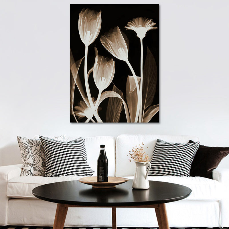 Farmhouse Flowers Wall Decor Black Living Room Canvas Wall Art, Textured Surface