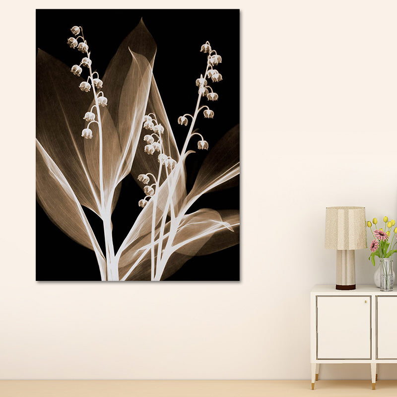Farmhouse Flowers Wall Decor Black Living Room Canvas Wall Art, Textured Surface
