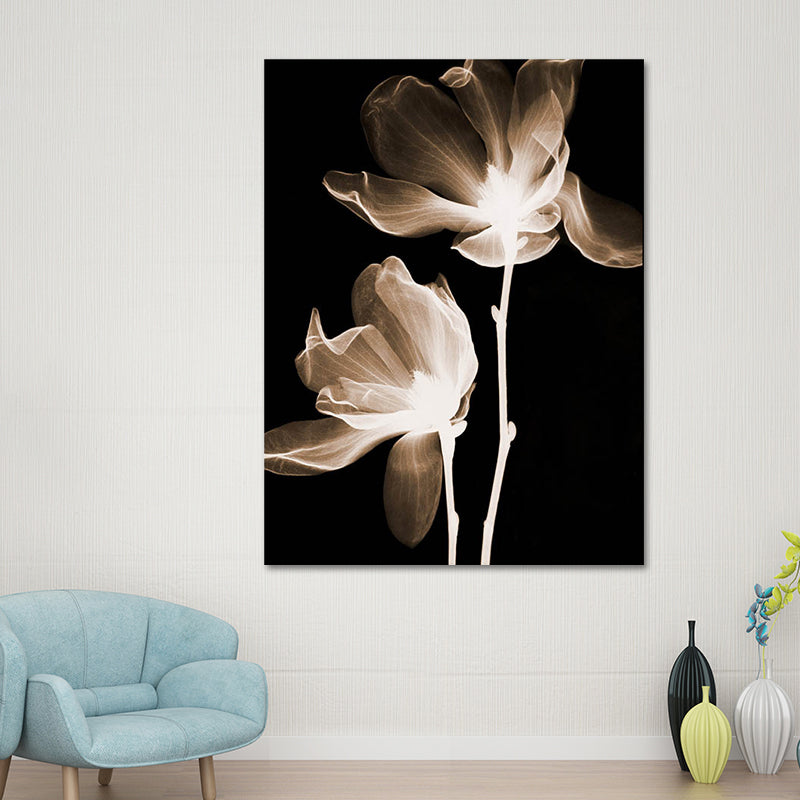 Farmhouse Flowers Wall Decor Black Living Room Canvas Wall Art, Textured Surface