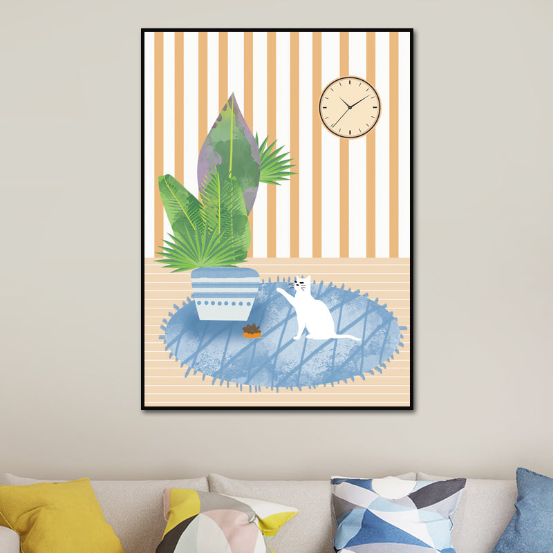 Light Color Kids Canvas Print Kitten Playing on the Carpet Wall Art Decor Above Bed