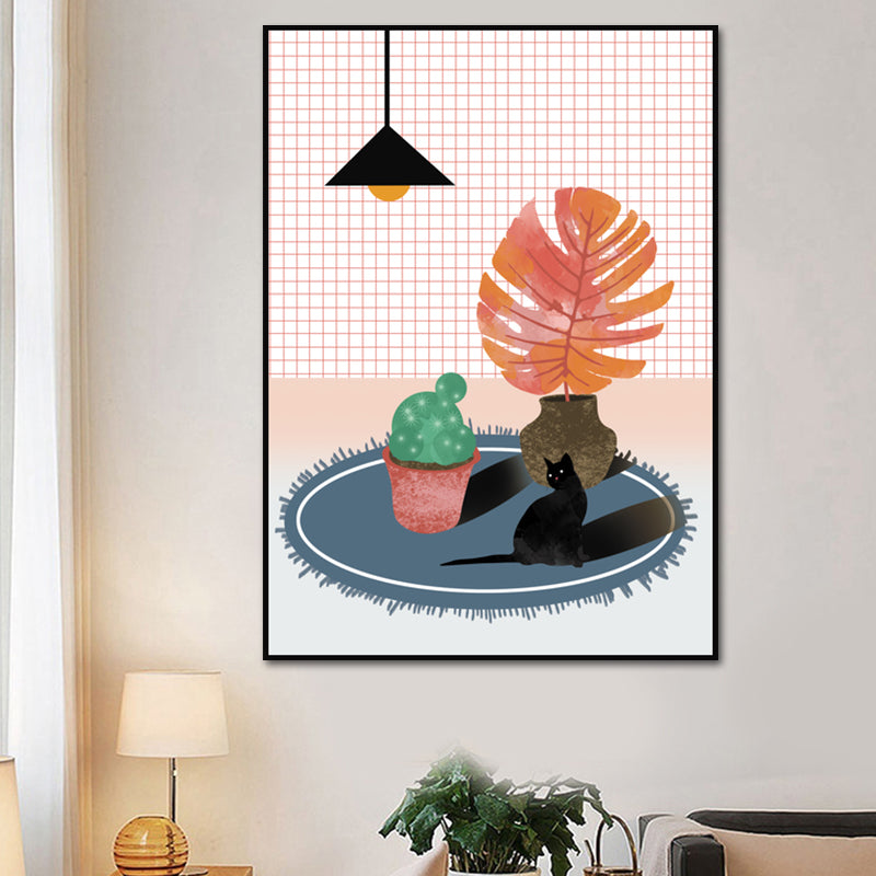 Light Color Kids Canvas Print Kitten Playing on the Carpet Wall Art Decor Above Bed