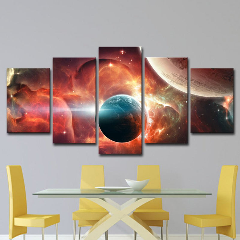 Red Universe Planet Wall Art Multi-Piece Science Fictional Kids Room Canvas Print