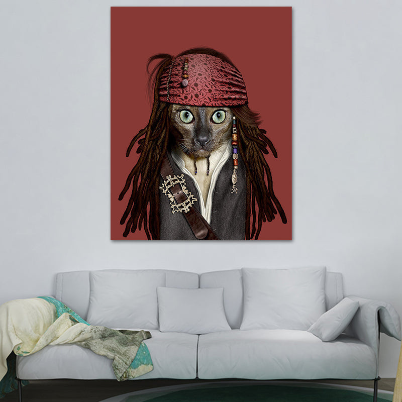 Funny Animal Superstar Wall Art Print for Sitting Room, Dark Color, Textured Surface