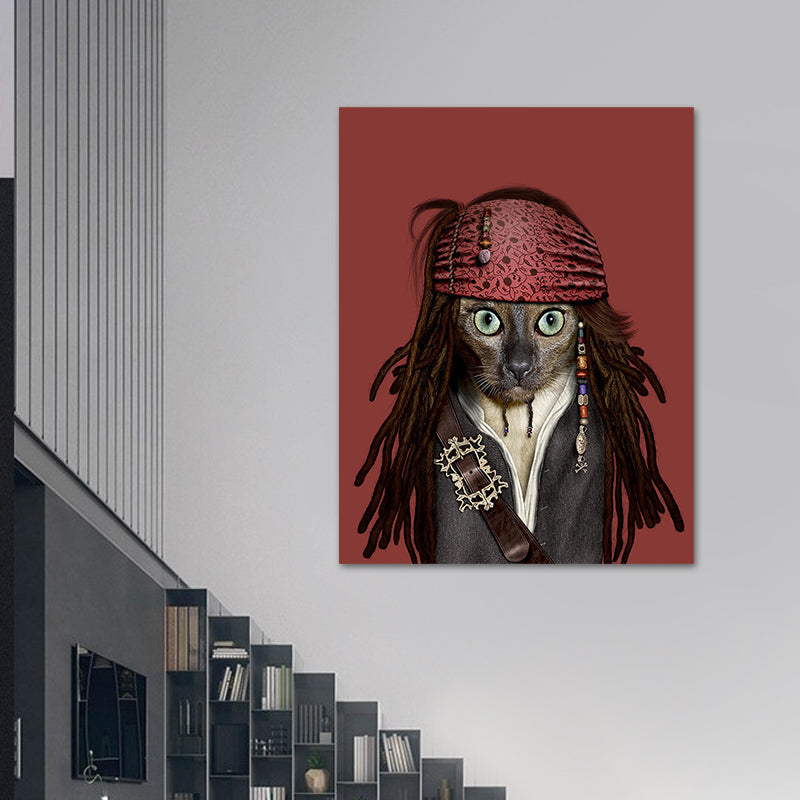 Funny Animal Superstar Wall Art Print for Sitting Room, Dark Color, Textured Surface