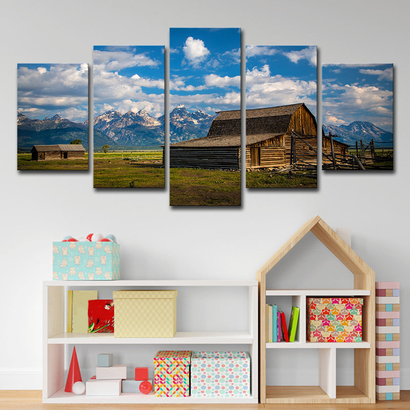Farmhouse Natural Scenery Canvas Art Blue Multi-Piece Wall Decor for House Interior