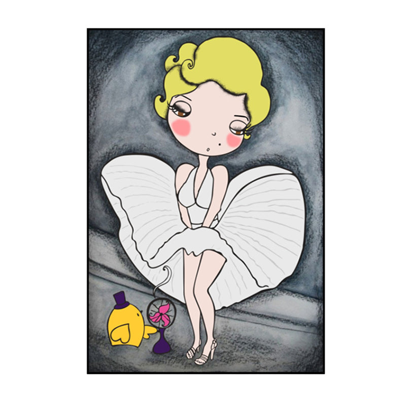 Cartoon Marilyn Monroe Wall Art Grey and White Textured Canvas Print for Parlor