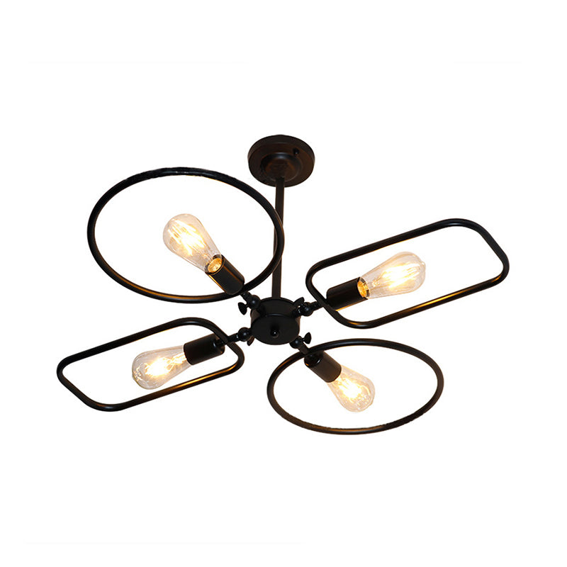 Lustre géométrique en métal Light Light Retro Style 4 lumières Hanging intérieure Lumière en noir