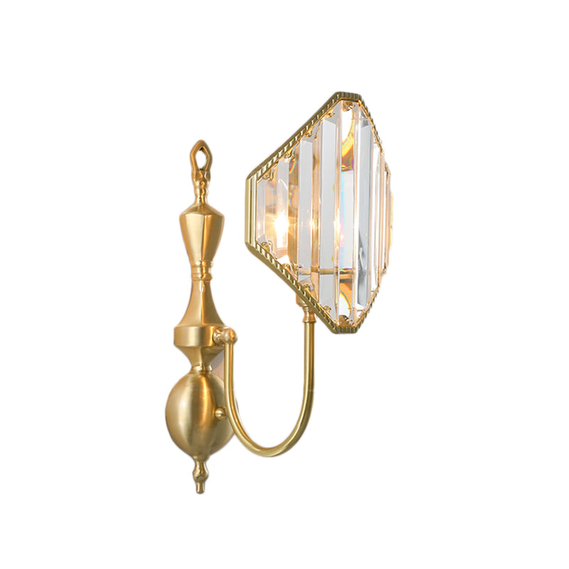 1/2-Light Crystal Prism Wall Mount Fixture with Rhombus Shade Modernism Wall Lighting in Gold