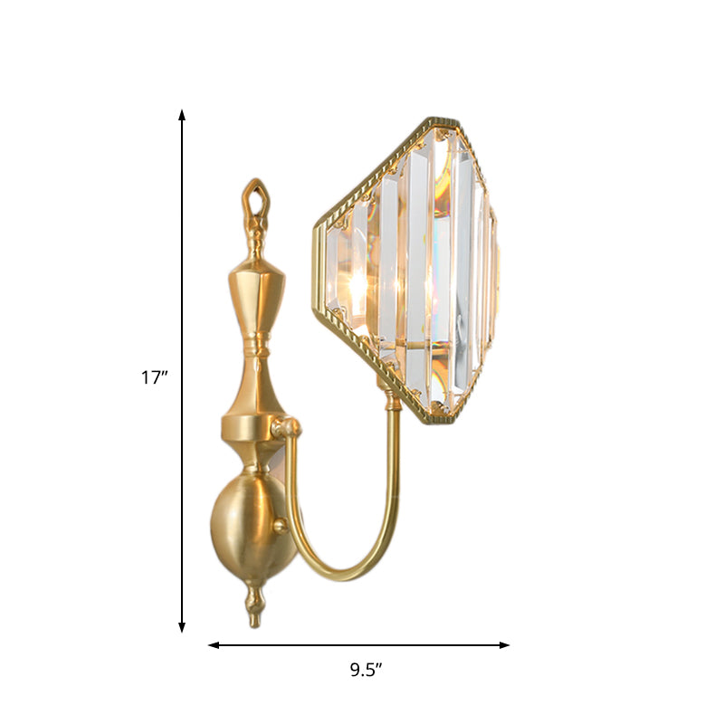 1/2-Light Crystal Prism Wall Mount Fixture with Rhombus Shade Modernism Wall Lighting in Gold
