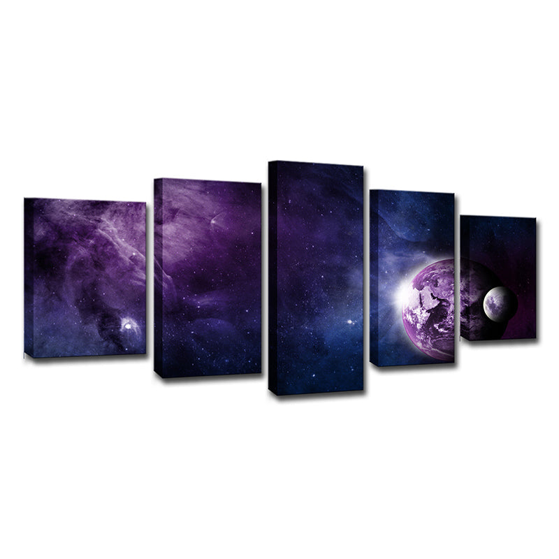 Outer Space Canvas Art Kids Style Vast Milky Way Wall Decoration in Purple-Black