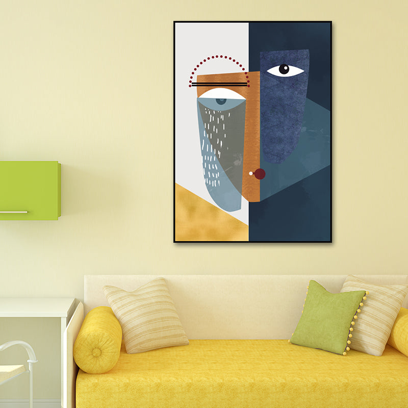 Toile d'art mural avec visage abstrait moderne, décoration murale texturée de couleur Pastel pour la maison