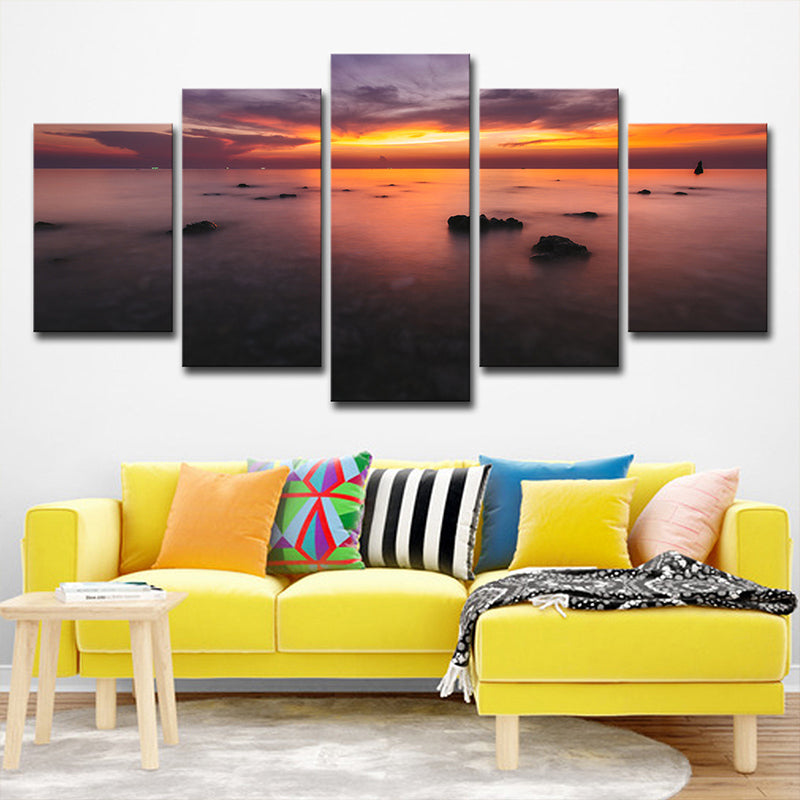 Orange Sunset Glow Wall Decor Multiple-Piece Glam House Interior Canvas Wall Art
